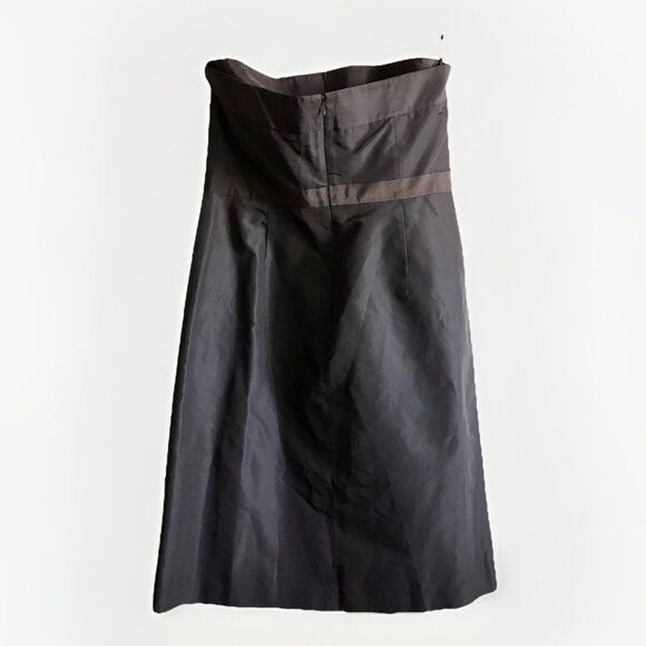 Vintage J Crew Emma Women's Silk Dress Size 12 Brown Silk Faille Bow Strapless - Picture 2 of 8